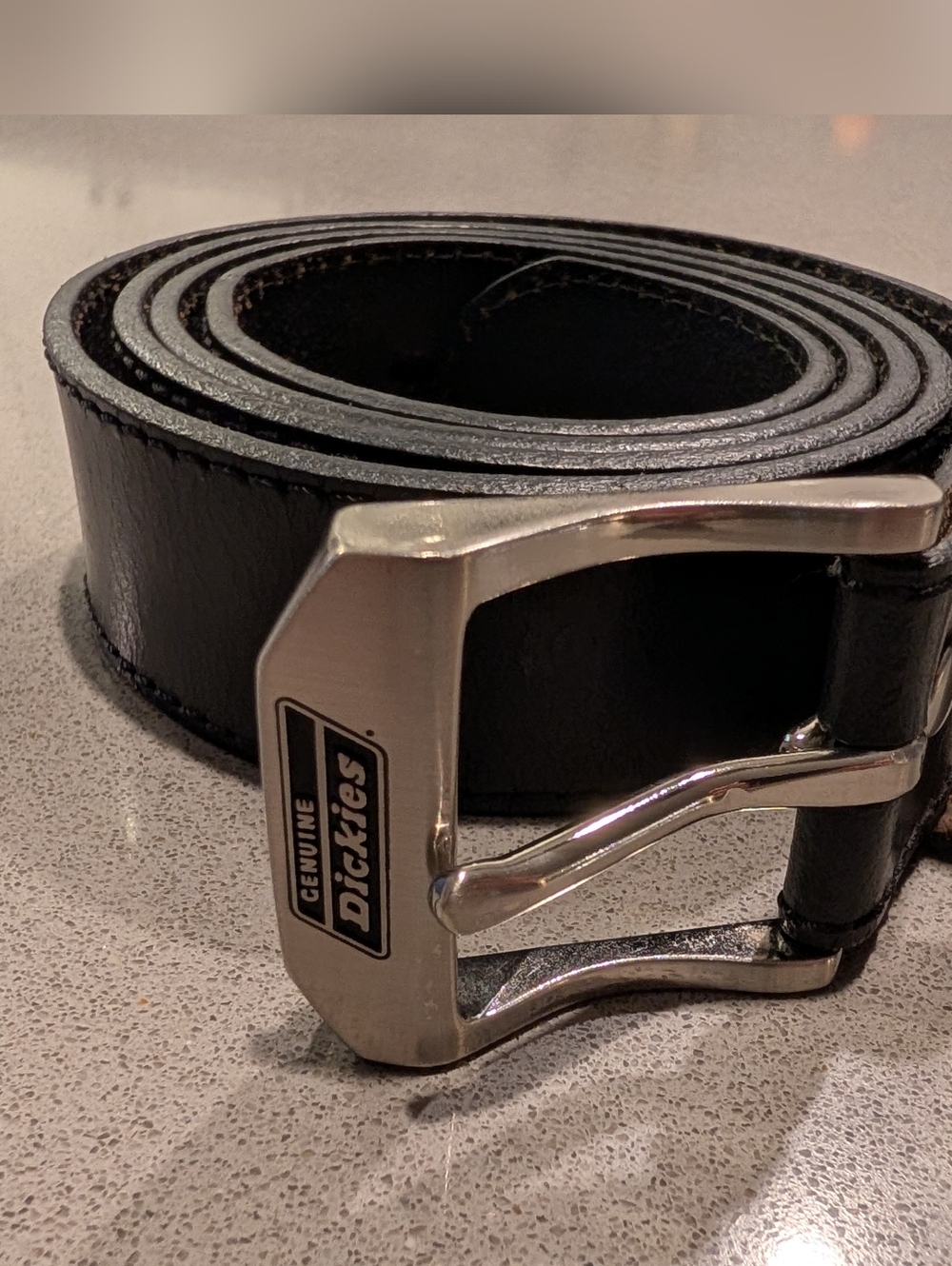 Dickies Black Leather Belt with Silver Buckle